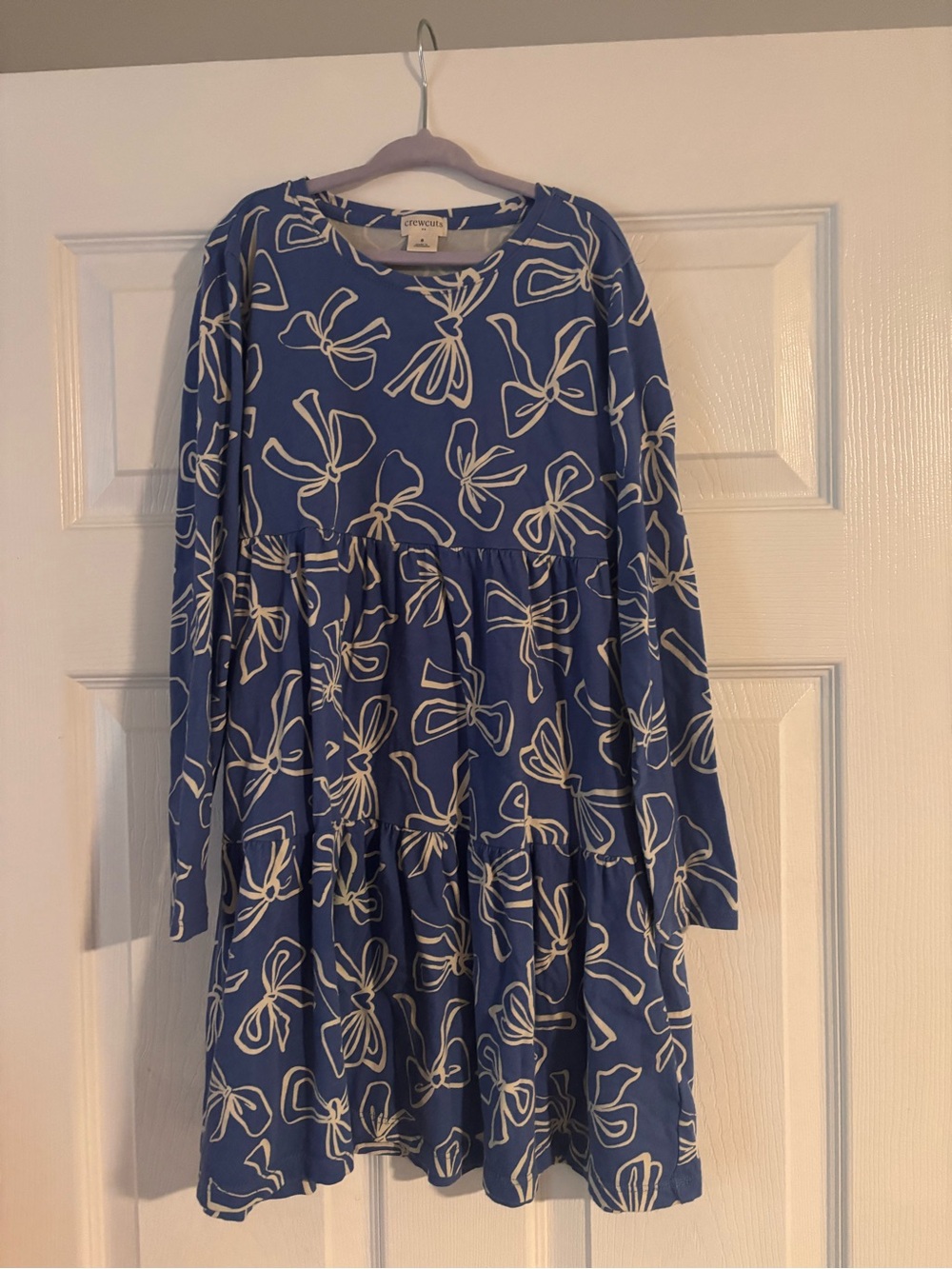 J Crew Factory Blue Bow-Print Long Sleeve Girls Dress